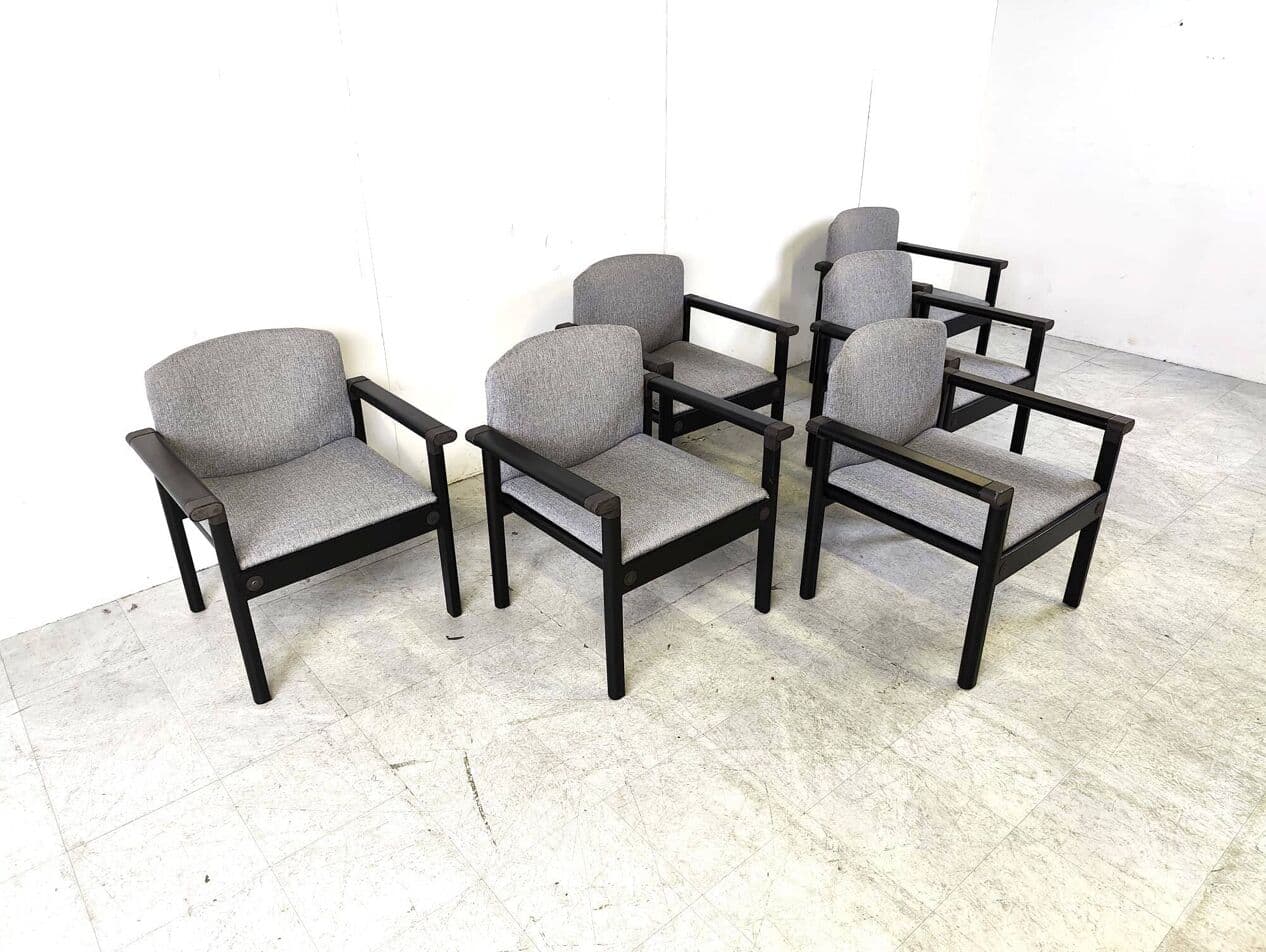Zestaw sześciu foteli, czarny, drewno, proj. G. Lange, Niemcy, lata 70. - 266752