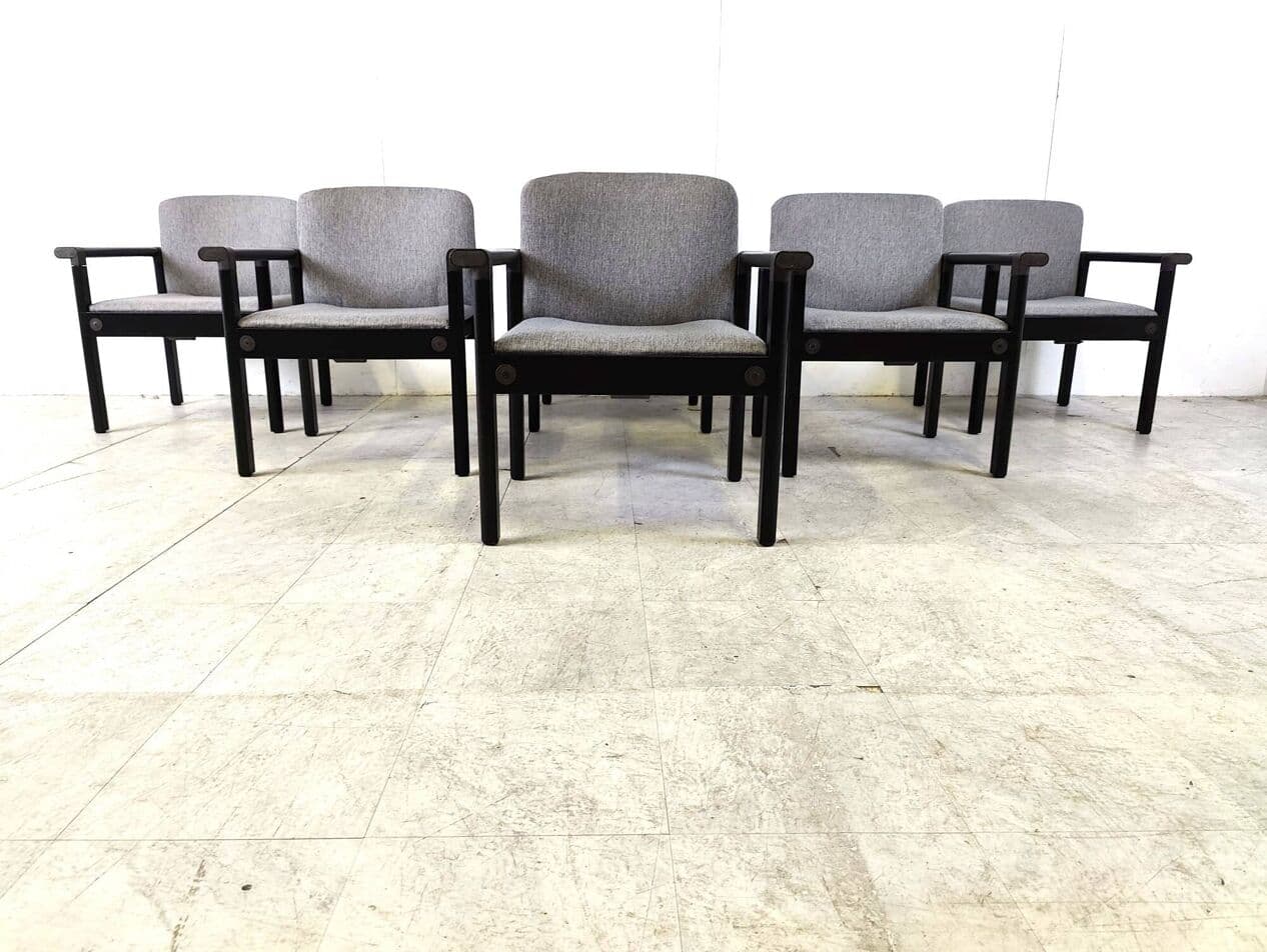 Zestaw sześciu foteli, czarny, drewno, proj. G. Lange, Niemcy, lata 70. - 266757