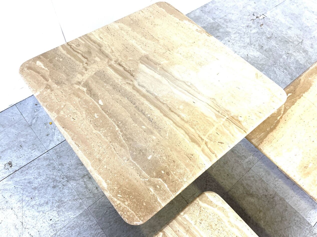 Zestaw trzech stolików typu nesting, beżowy, trawertyn, Włochy, lata 70. - 266697