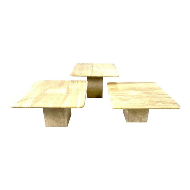 Zestaw trzech stolików typu nesting, beżowy, trawertyn, Włochy, lata 70. - WYMIARY
