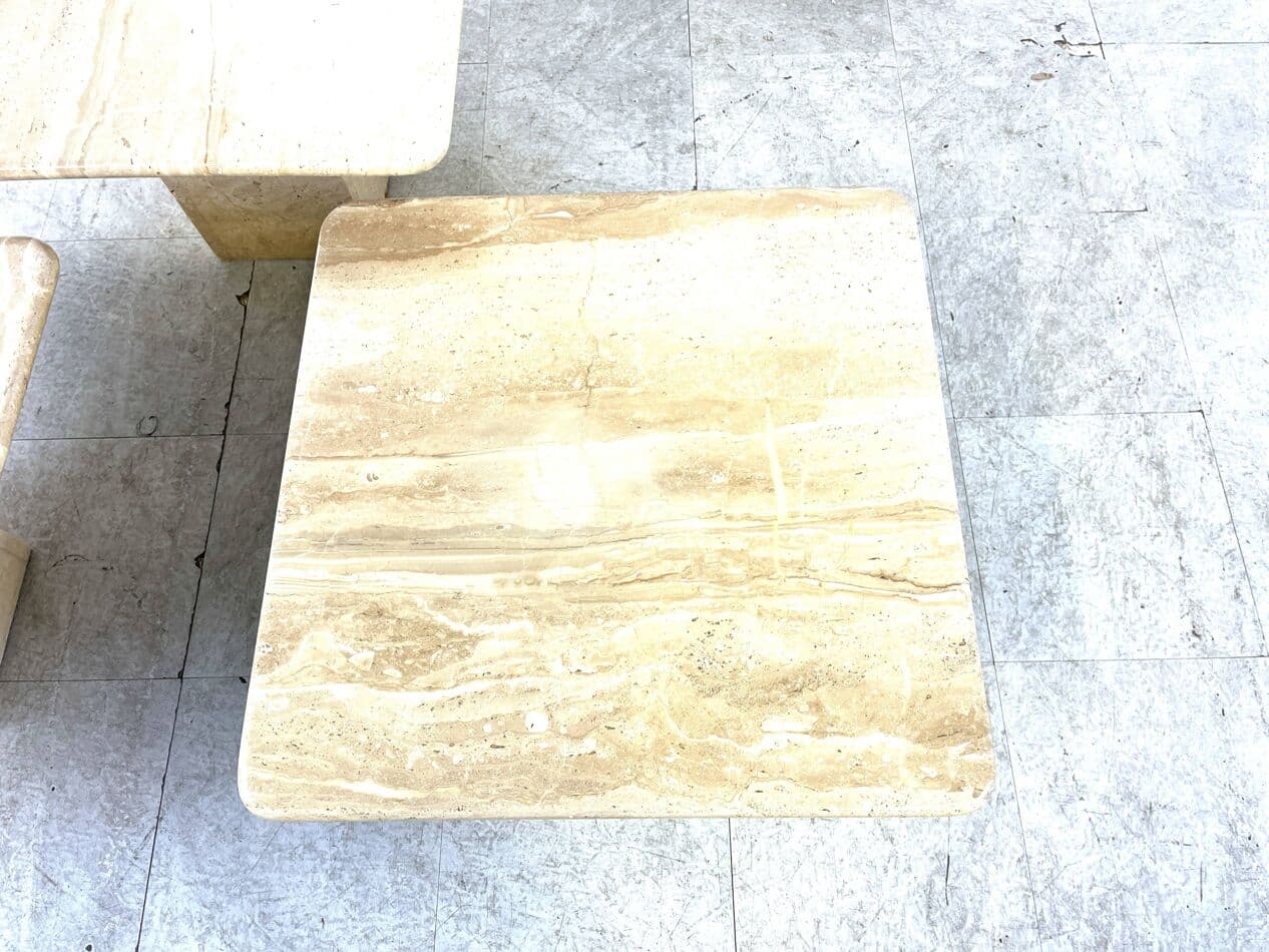 Zestaw trzech stolików typu nesting, beżowy, trawertyn, Włochy, lata 70. - 266689