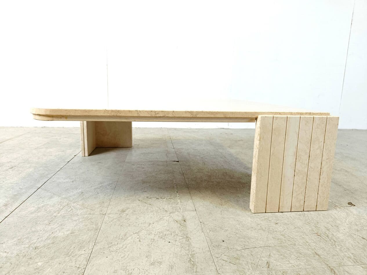 Coffee Table, beige travertine, Italy, 1970s. - 266669