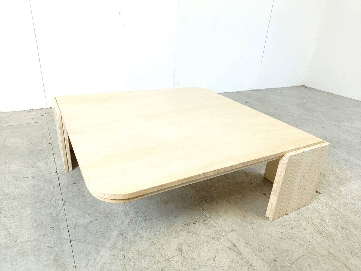 Coffee Table, beige travertine, Italy, 1970s. - 266672