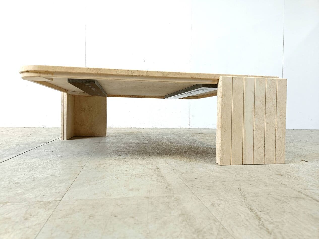 Coffee Table, beige travertine, Italy, 1970s. - 266670