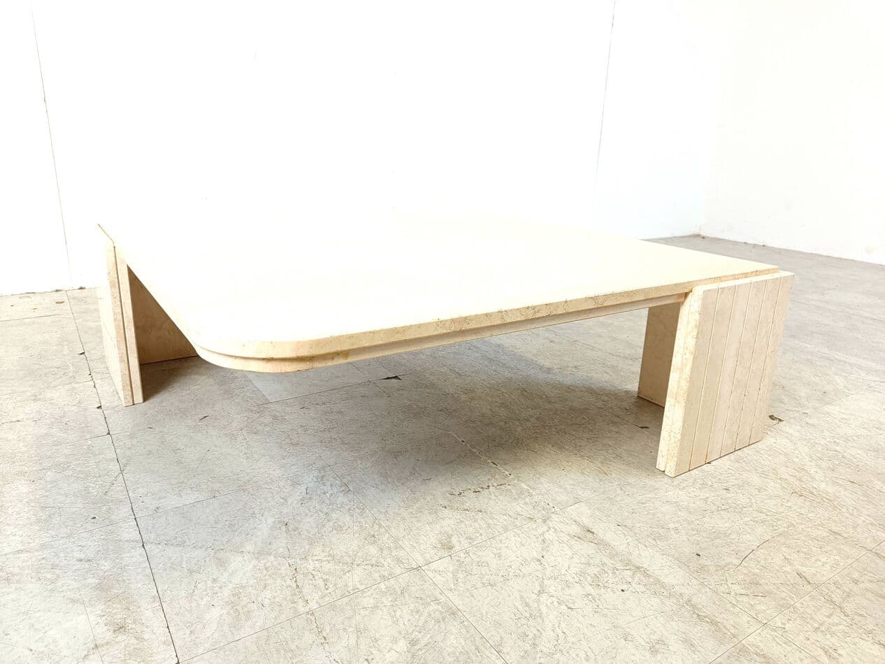 Coffee Table, beige travertine, Italy, 1970s. - 266673