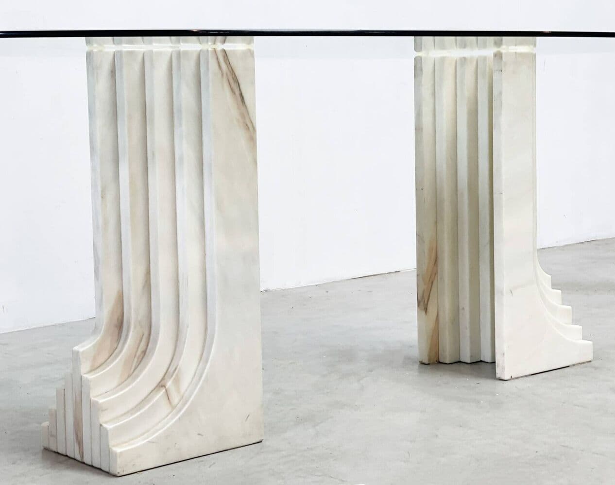 Dining table, beige travertine, glass, Italy, 1970s. - 266662