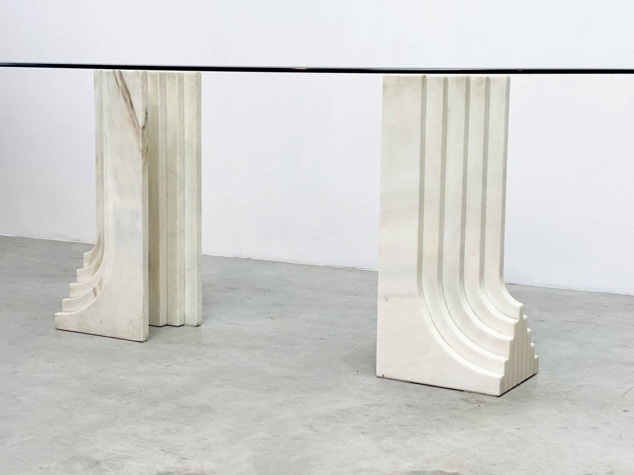 Dining table, beige travertine, glass, Italy, 1970s. - 266660