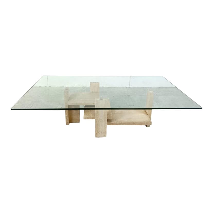 Coffee table, beige travertine, by W. Ballez, Belgium, 1970s.