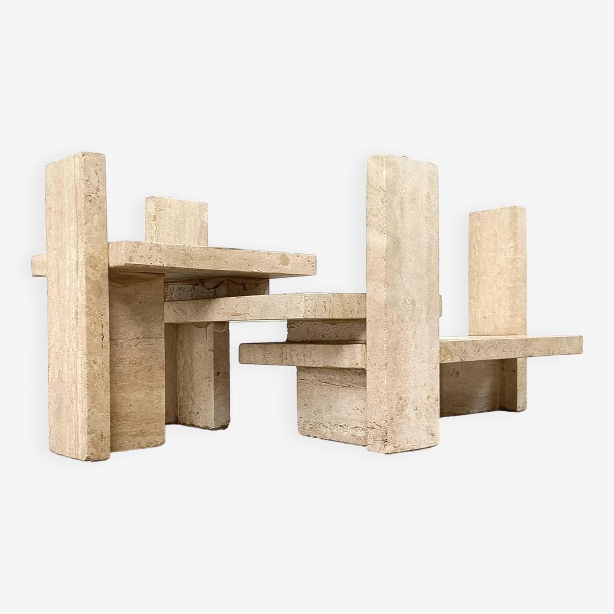 Stolik kawowy, trawertyn beżowy, proj. W. Ballez, Belgia, lata 70. - 266621