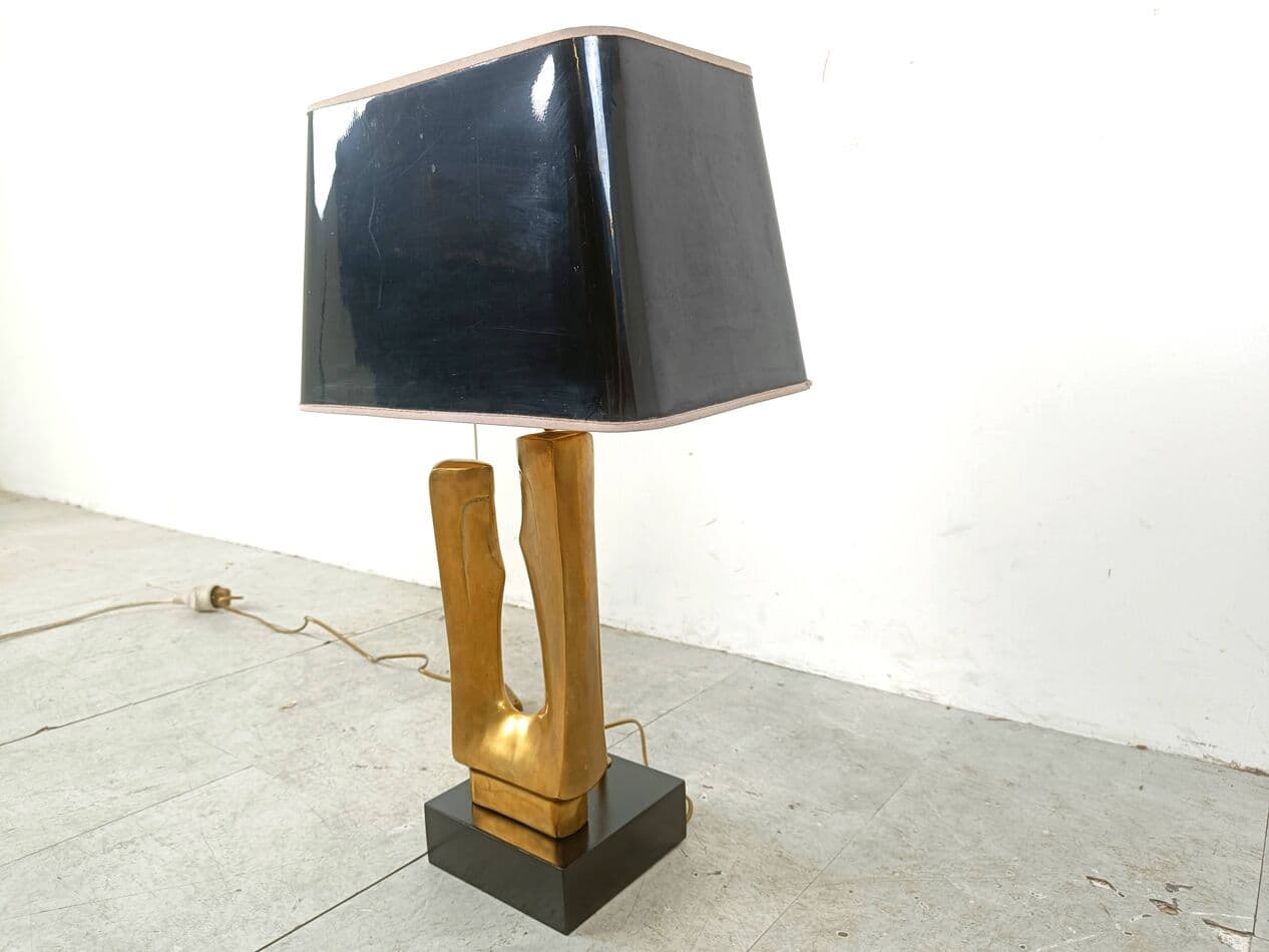 Lampa stołowa, złoty, mosiądz, Francja, lata 70. - 266612