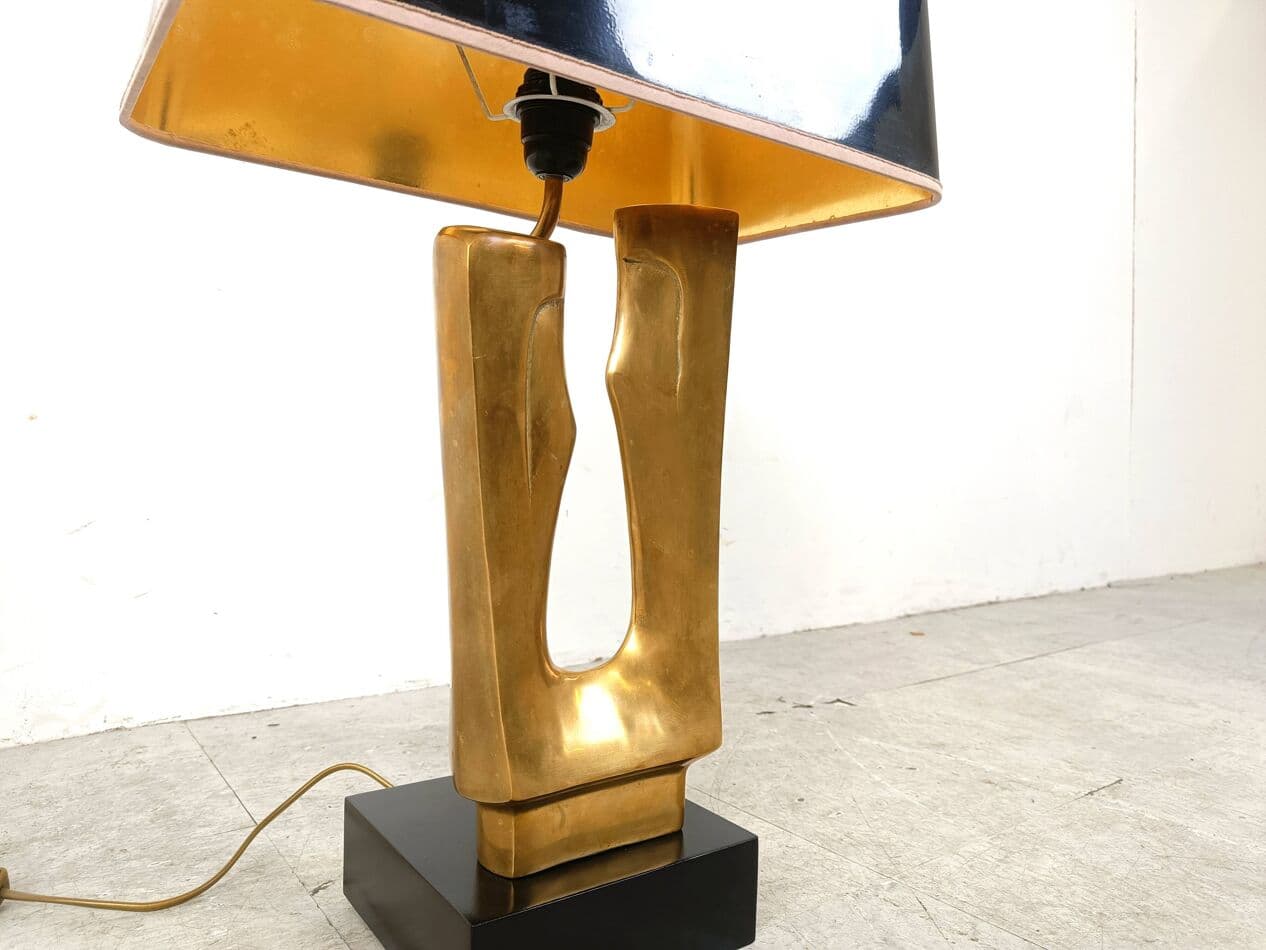 Lampa stołowa, złoty, mosiądz, Francja, lata 70. - 266614