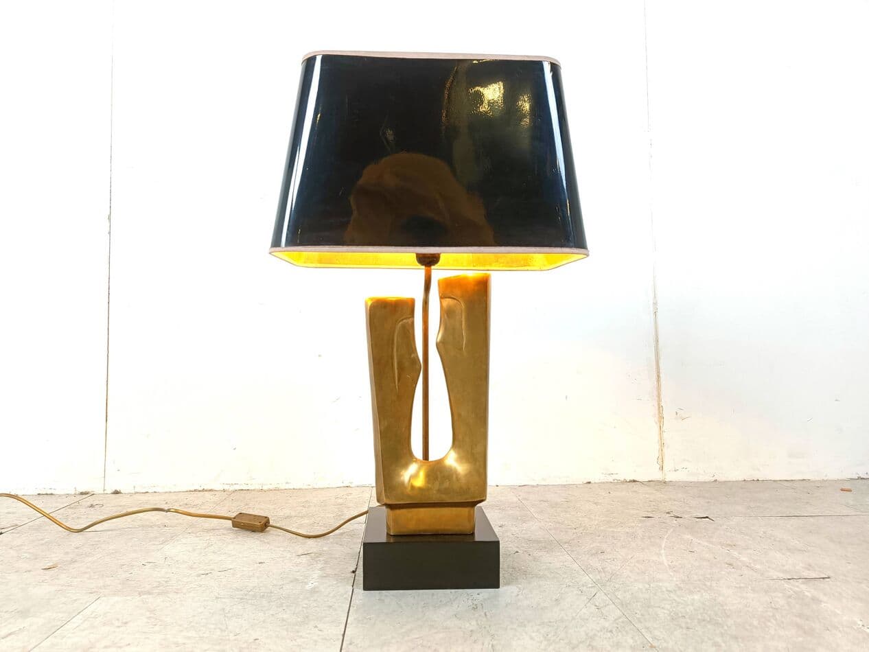 Lampa stołowa, złoty, mosiądz, Francja, lata 70. - 266618