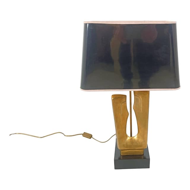 Lampa stołowa, złoty, mosiądz, Francja, lata 70. - WYMIARY