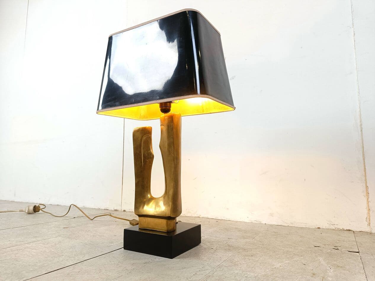 Lampa stołowa, złoty, mosiądz, Francja, lata 70. - 266619