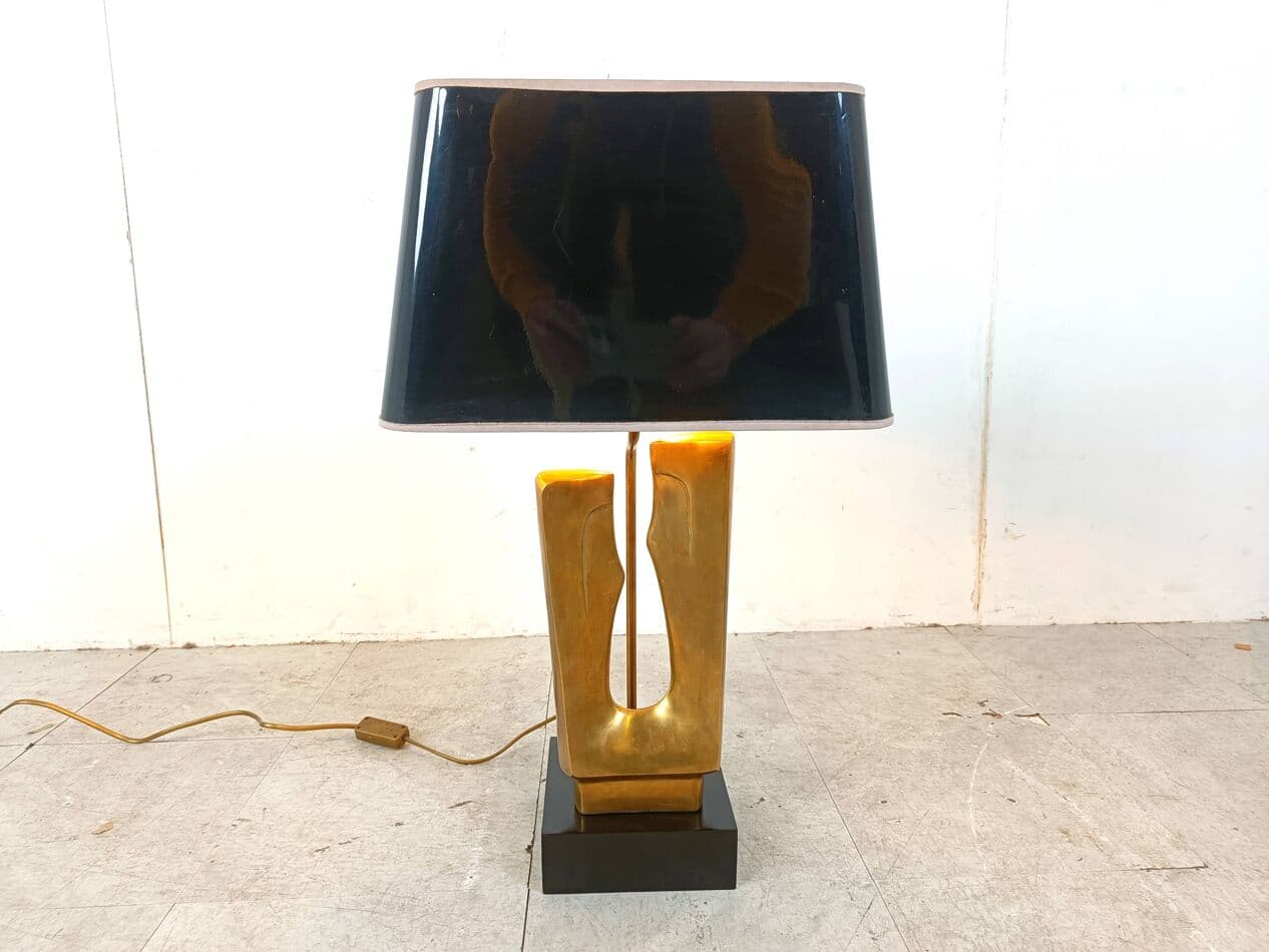 Lampa stołowa, złoty, mosiądz, Francja, lata 70. - 266617