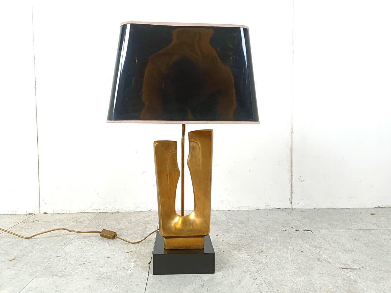 Lampa stołowa, złoty, mosiądz, Francja, lata 70. - 266609
