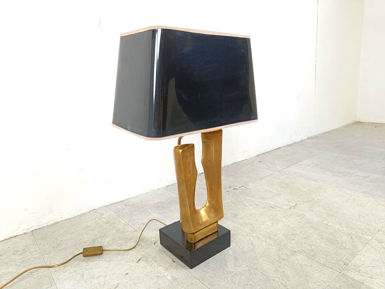 Lampa stołowa, złoty, mosiądz, Francja, lata 70. - 266613
