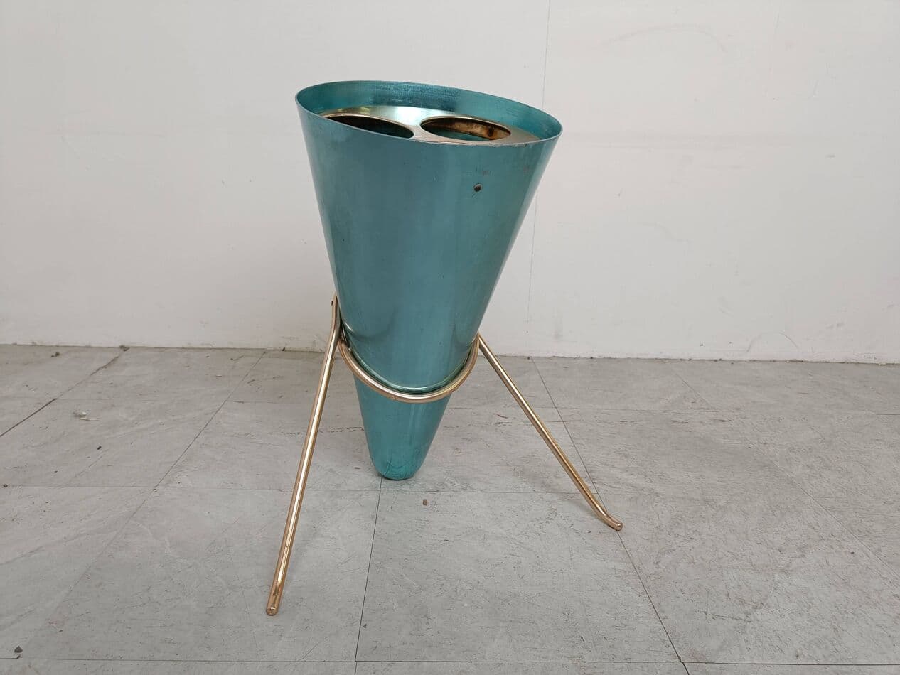 Stojak na parasole, niebieski, metal, proj. E. Sottsass, Włochy, lata 50. - 266587