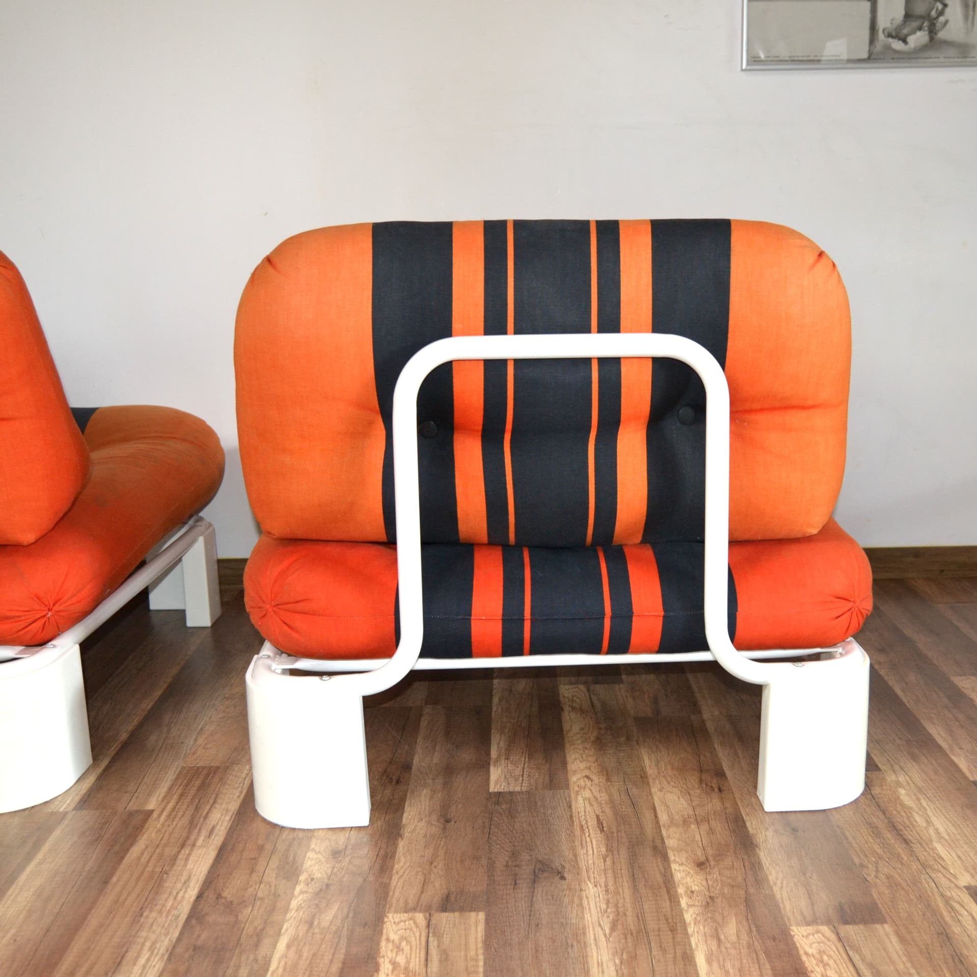 Set of armchairs, Space Age, orange black, velvet plastic, 1950s - 79284