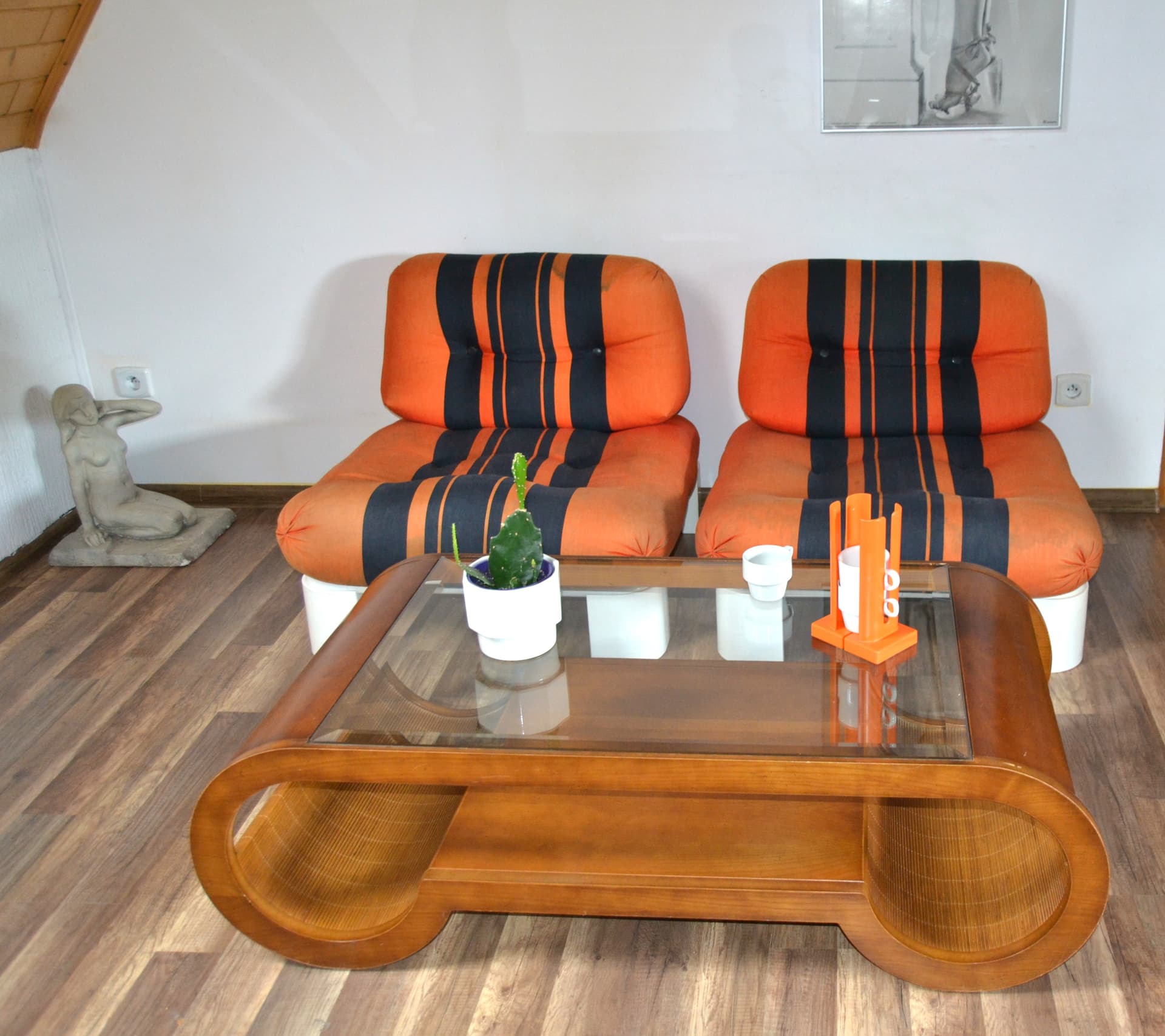 Set of armchairs, Space Age, orange black, velvet plastic, 1950s - 79283