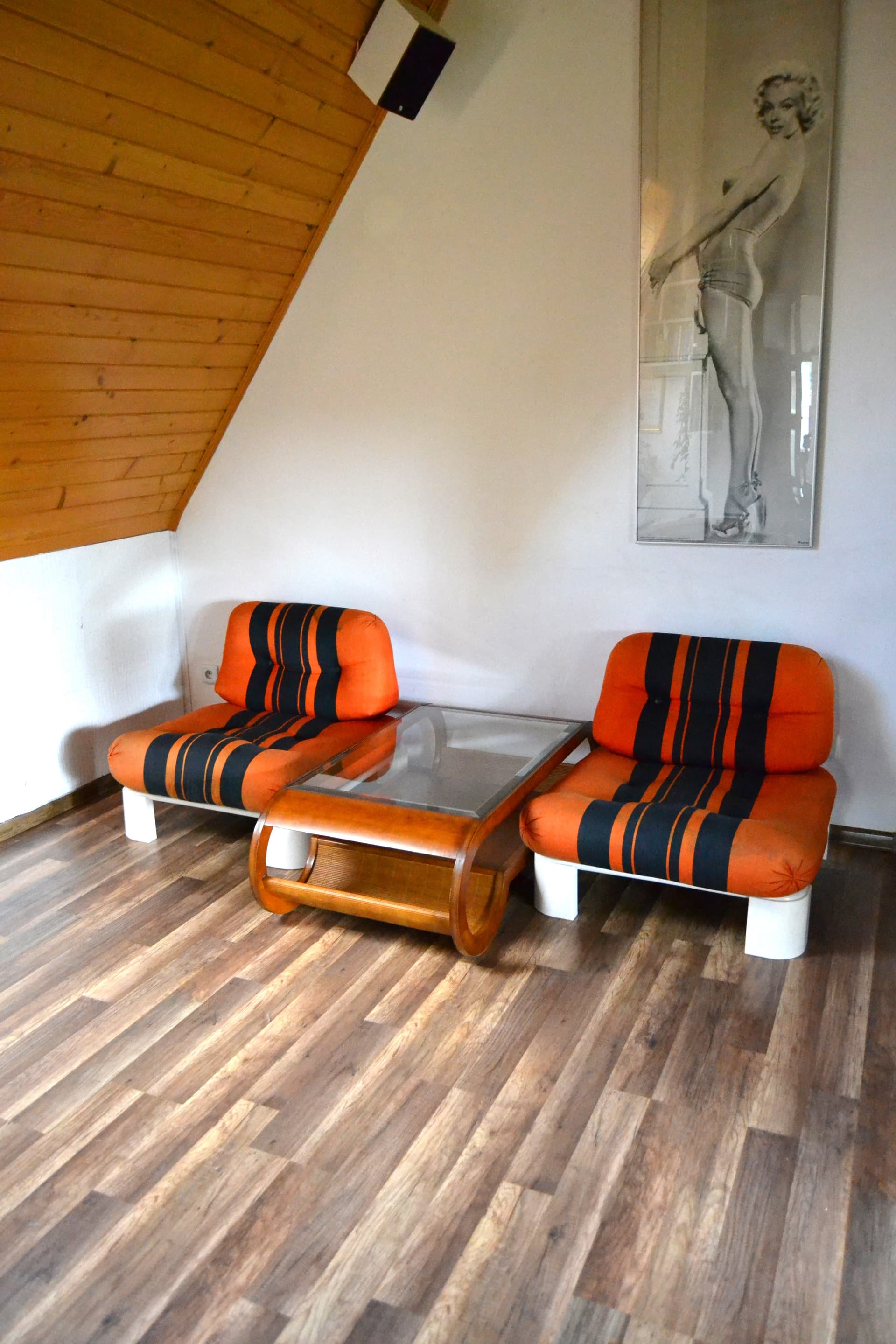 Set of armchairs, Space Age, orange black, velvet plastic, 1950s - 79285