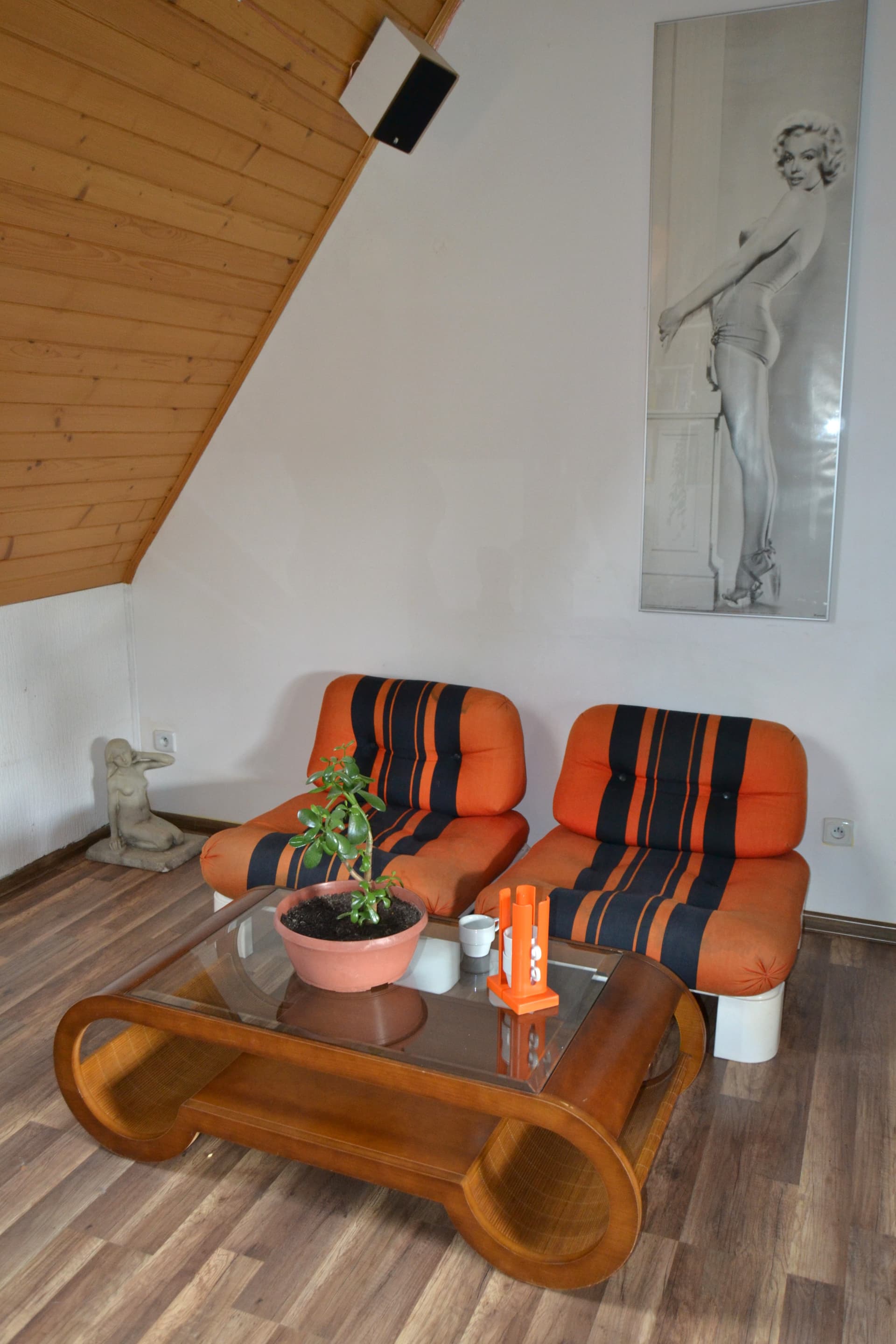 Set of armchairs, Space Age, orange black, velvet plastic, 1950s - 79288