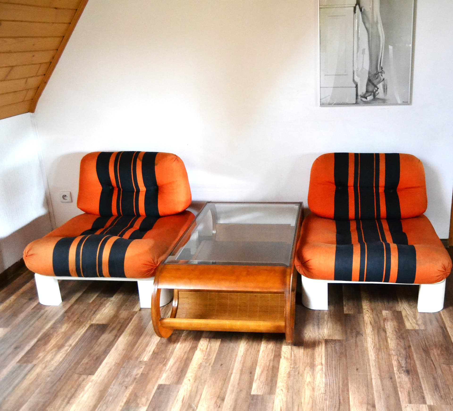 Set of armchairs, Space Age, orange black, velvet plastic, 1950s - 79282