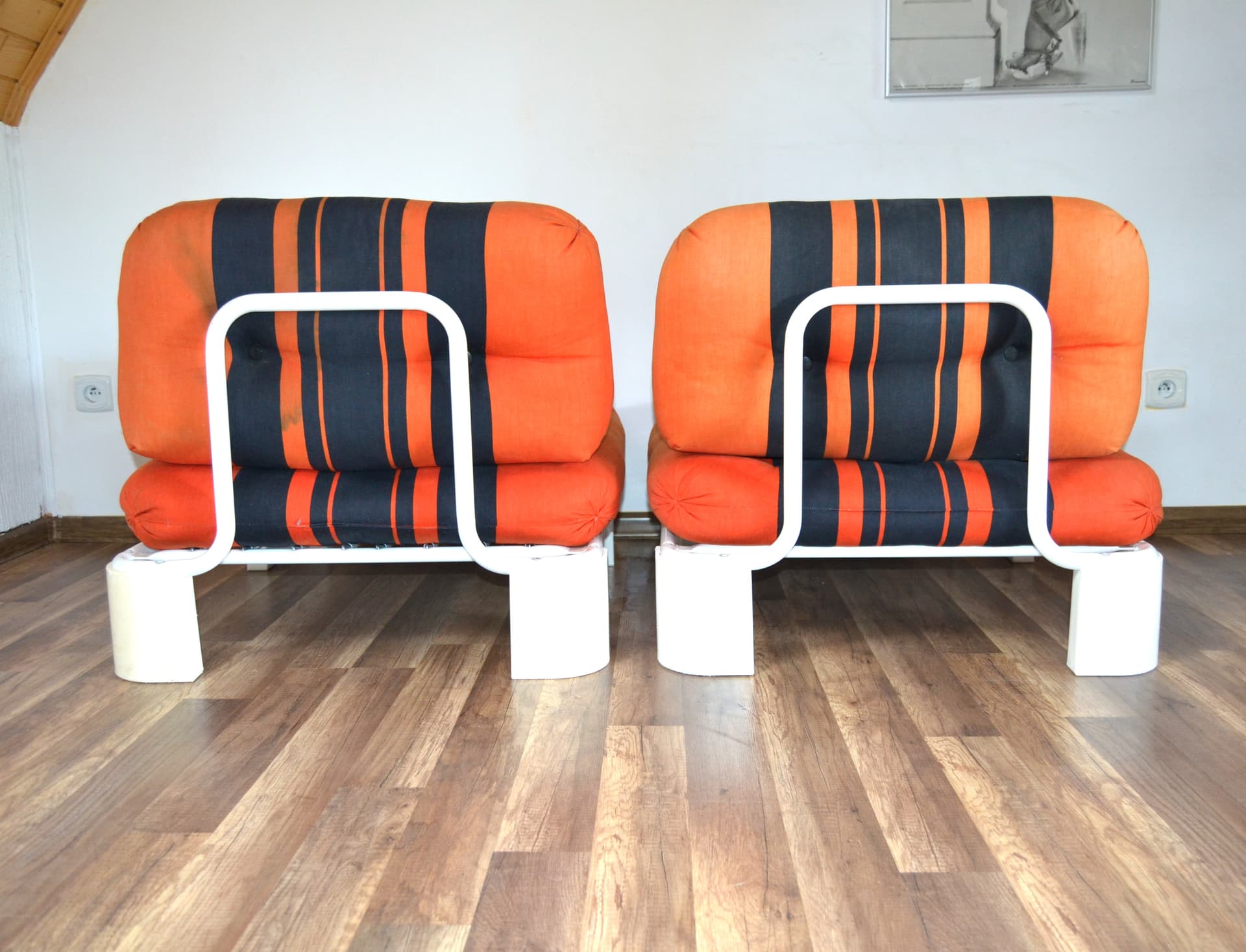 Set of armchairs, Space Age, orange black, velvet plastic, 1950s - 79277
