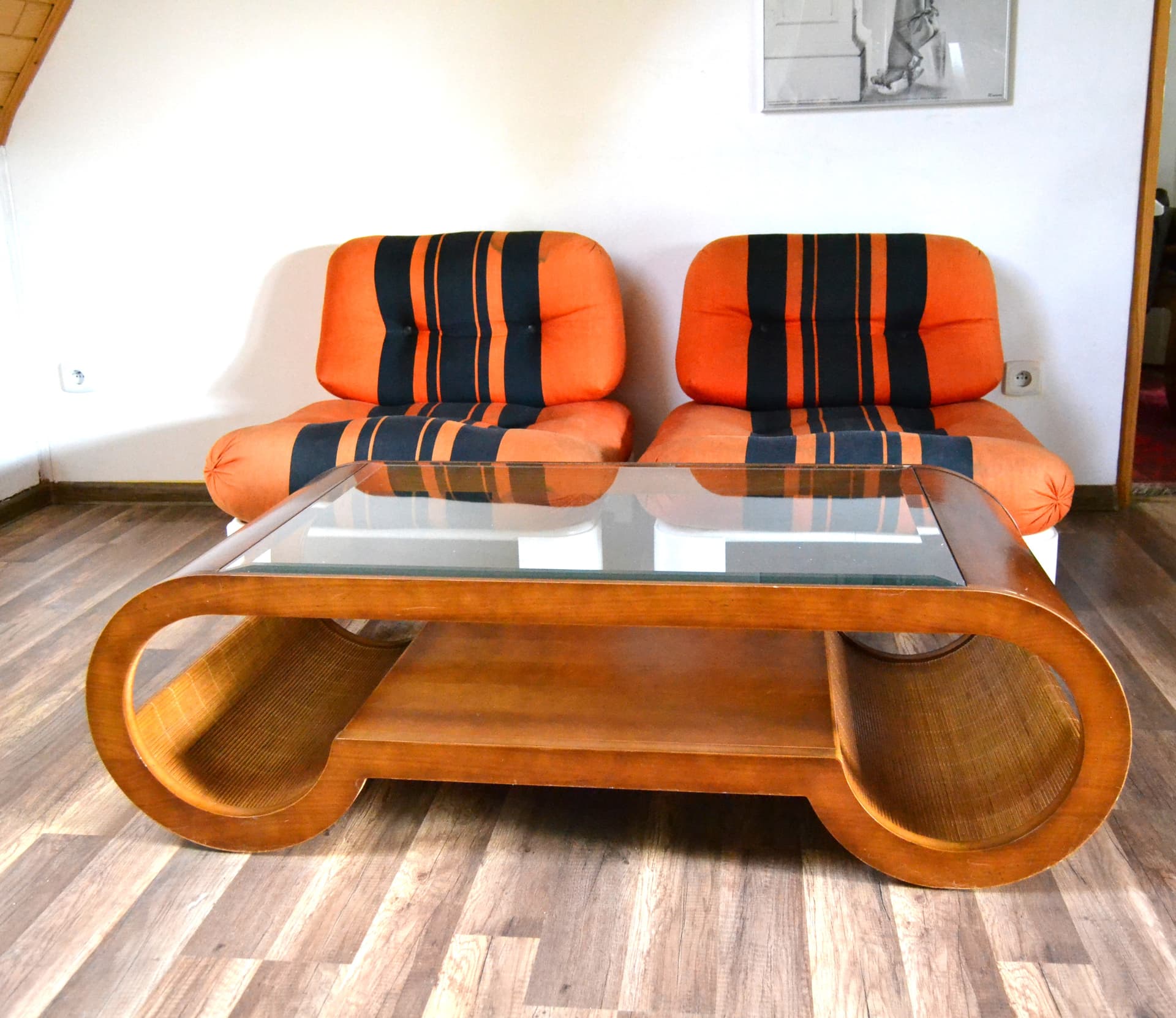 Set of armchairs, Space Age, orange black, velvet plastic, 1950s - 79280