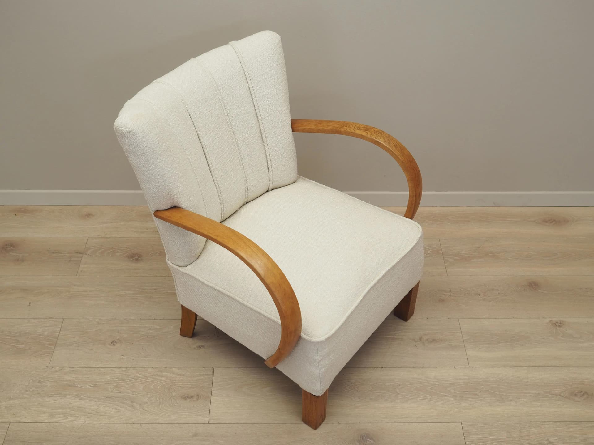 Fotel Art Déco, boucle ivory white, dąb, Dania, lata 50. - 19742