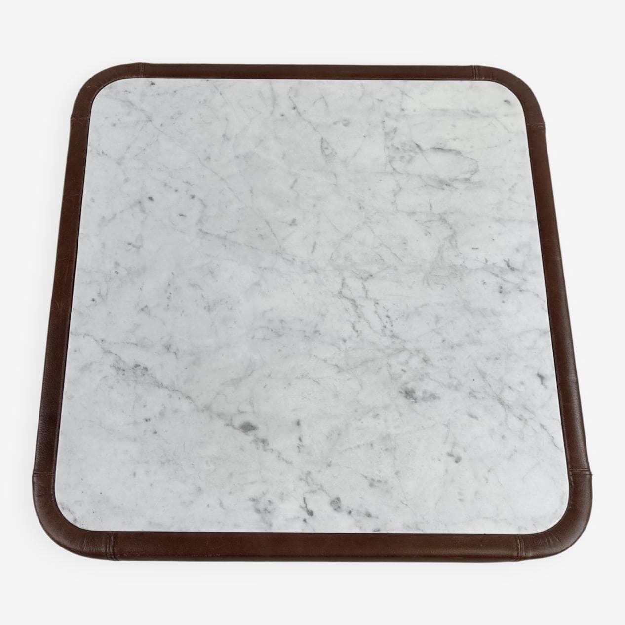 Coffee table, white marble, brown leather, 1970s. - 266481