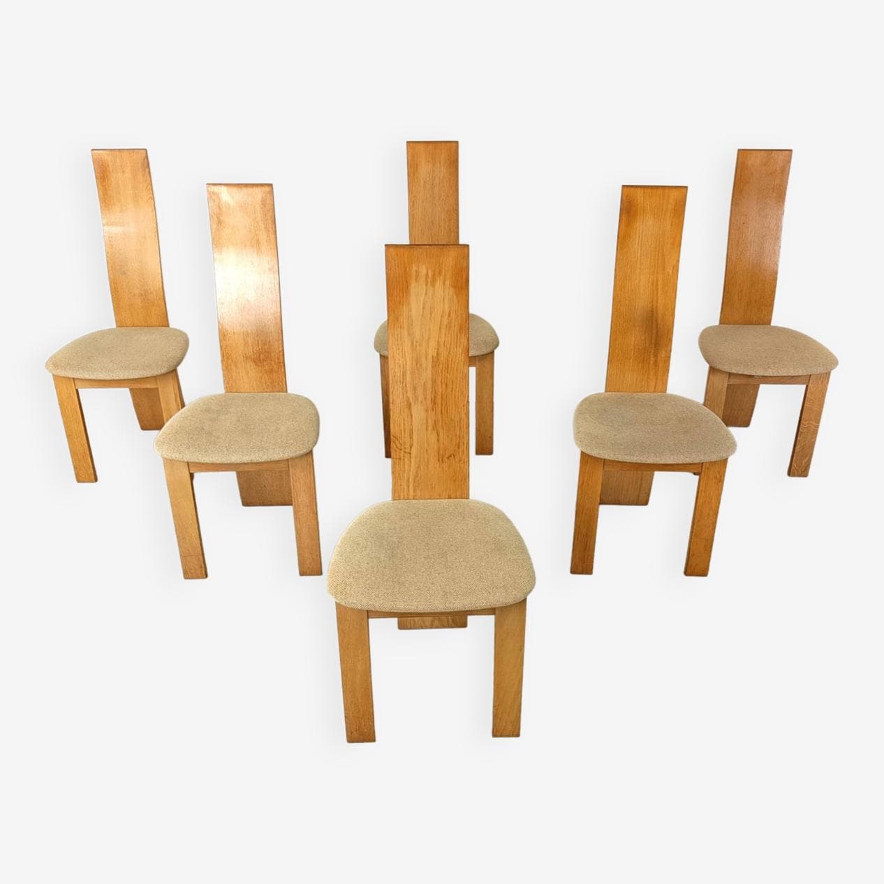 Set of six dining chairs, honey oak, beige fabric, 1980s - 266436