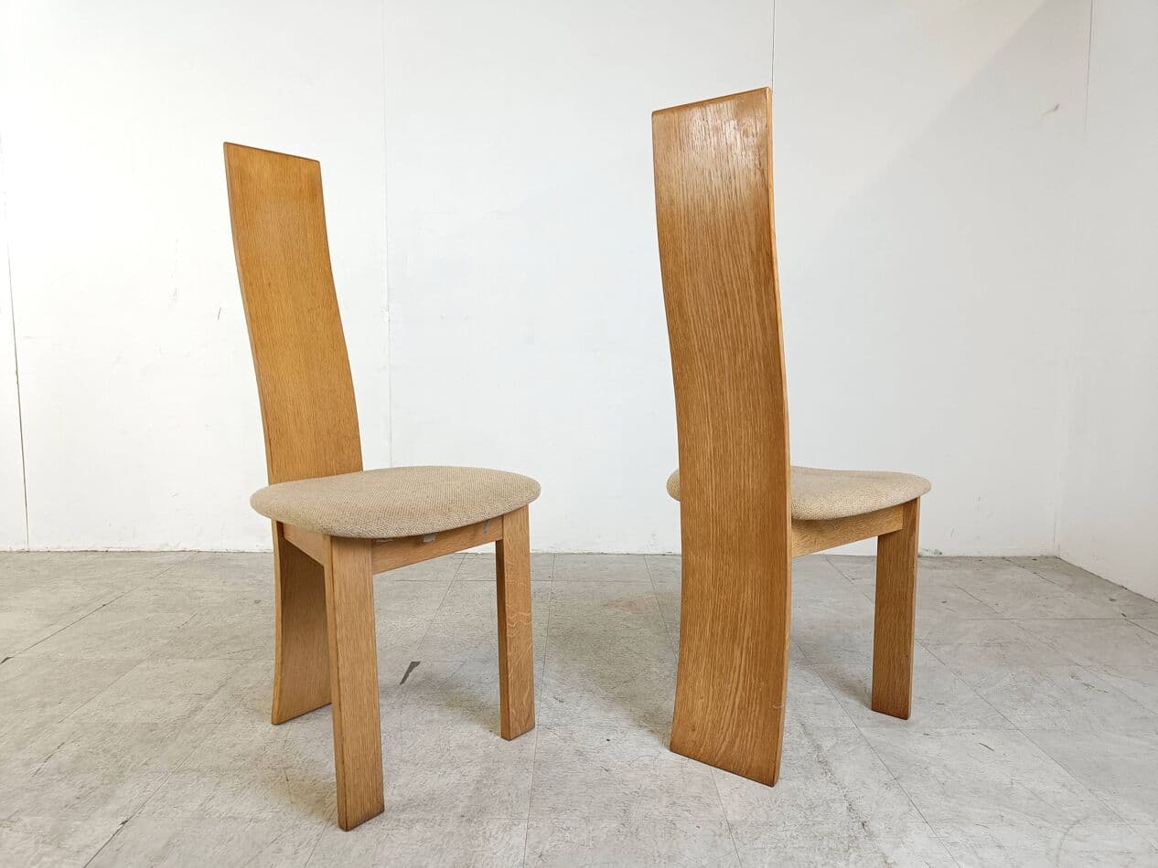 Set of six dining chairs, honey oak, beige fabric, 1980s - 266444