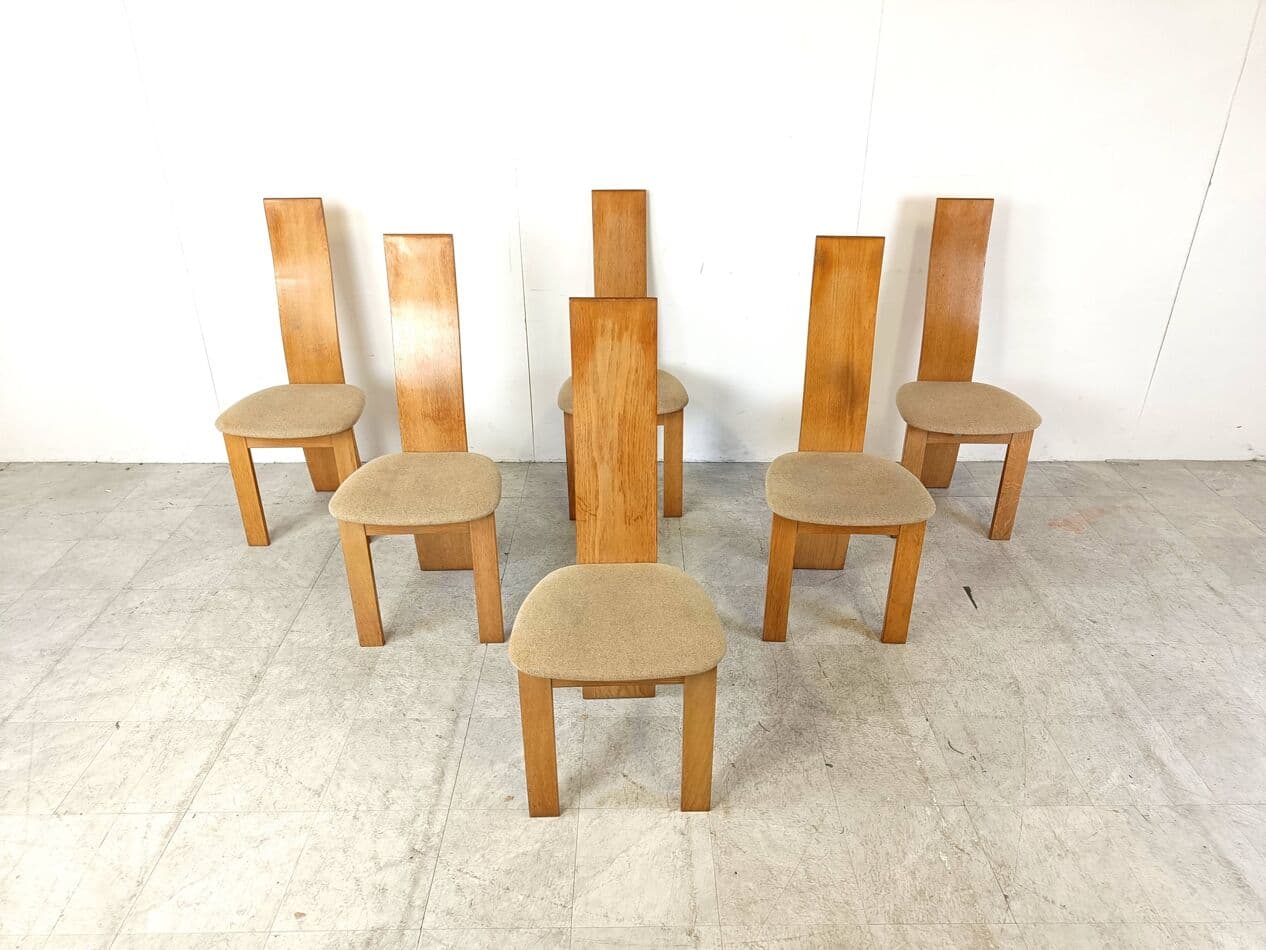 Set of six dining chairs, honey oak, beige fabric, 1980s - 266437