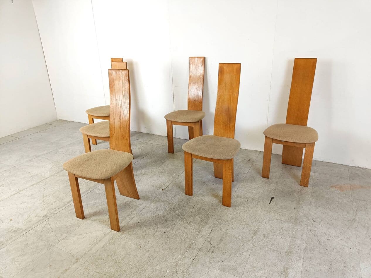 Set of six dining chairs, honey oak, beige fabric, 1980s - 266440
