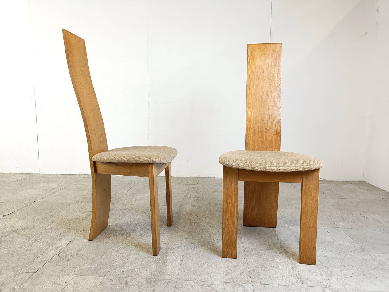 Set of six dining chairs, honey oak, beige fabric, 1980s - 266434