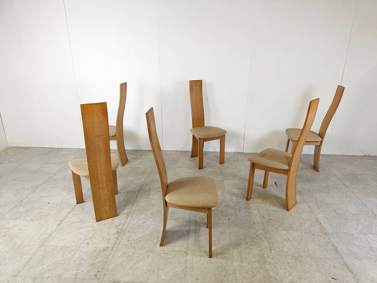 Set of six dining chairs, honey oak, beige fabric, 1980s - 266442