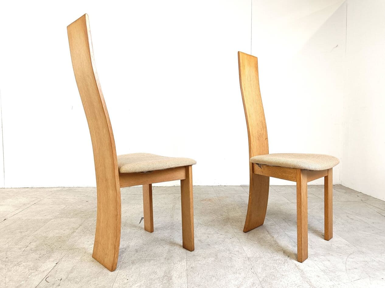 Set of six dining chairs, honey oak, beige fabric, 1980s - 266435