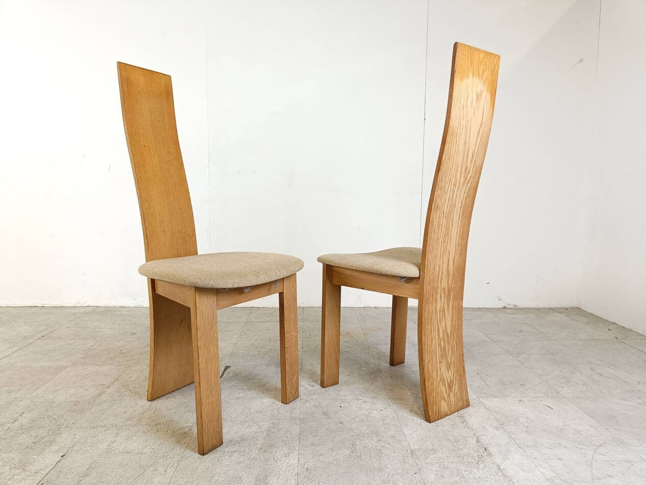 Set of six dining chairs, honey oak, beige fabric, 1980s - 266443
