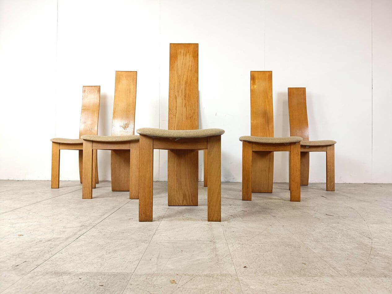 Set of six dining chairs, honey oak, beige fabric, 1980s - 266439