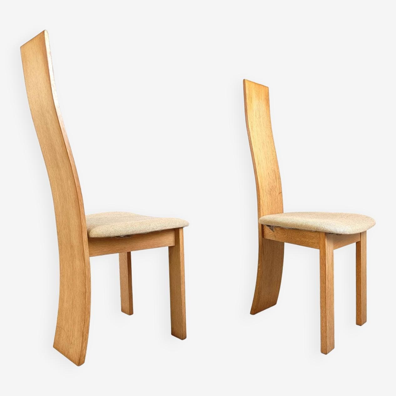 Set of six dining chairs, honey oak, beige fabric, 1980s - 266433