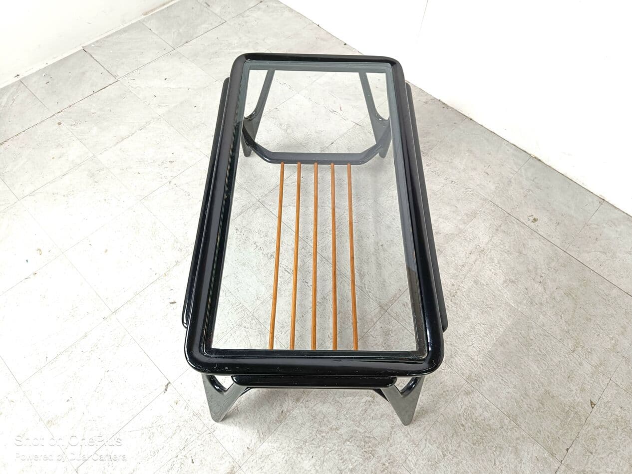 Stolik kawowy, czarny, drewno, szkło, Holandia, lata 50. - 266400