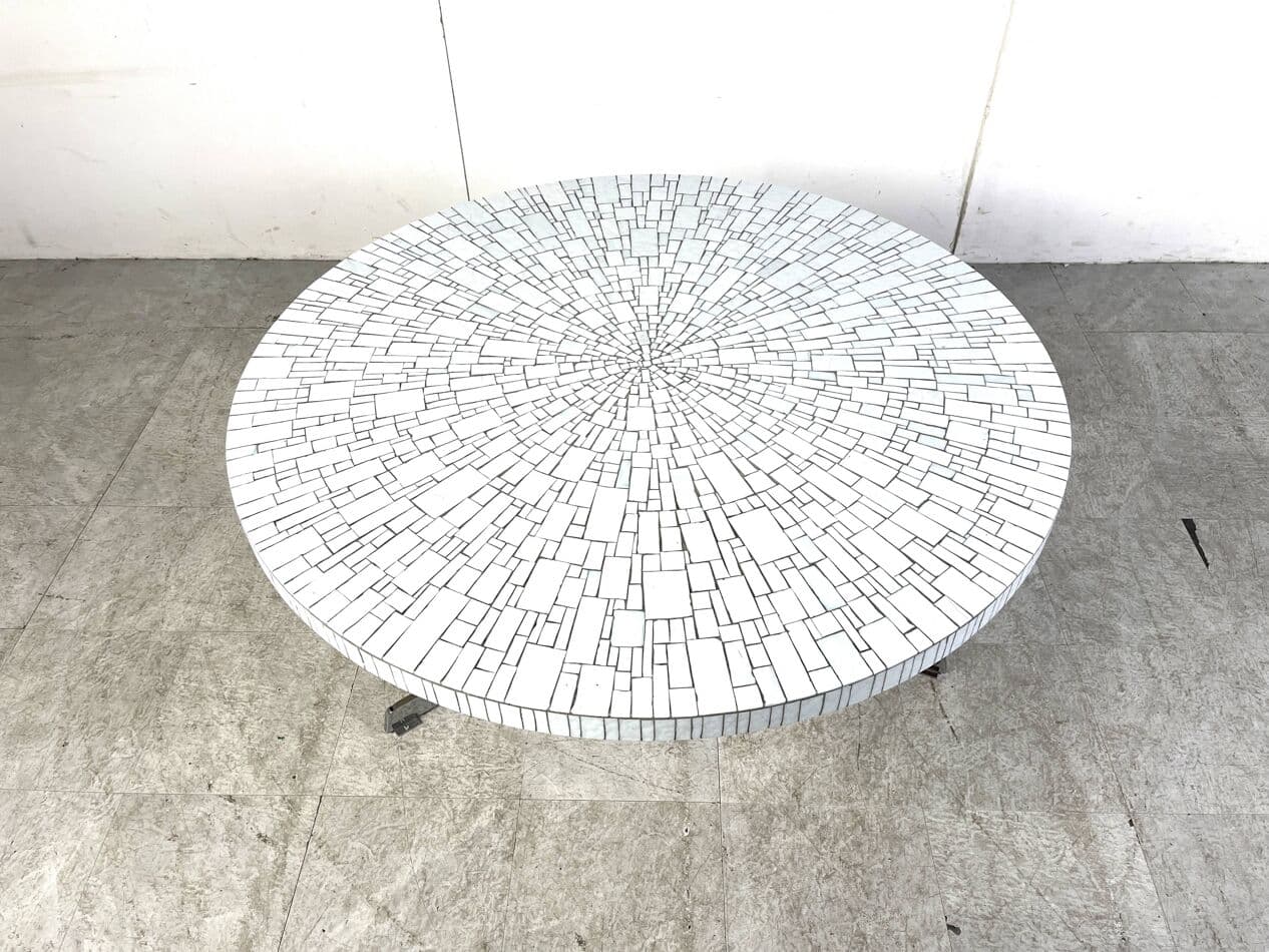 Stolik kawowy, mozaika ceramiczna biały, proj. H. Lilienthal, Niemcy, lata 60. - 266375