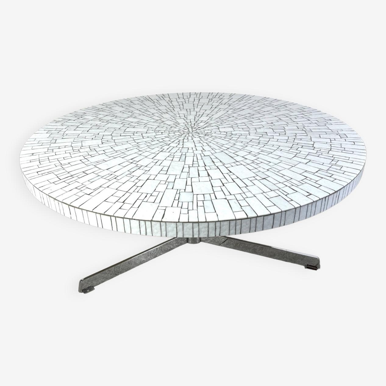 Stolik kawowy, mozaika ceramiczna biały, proj. H. Lilienthal, Niemcy, lata 60. - 266374