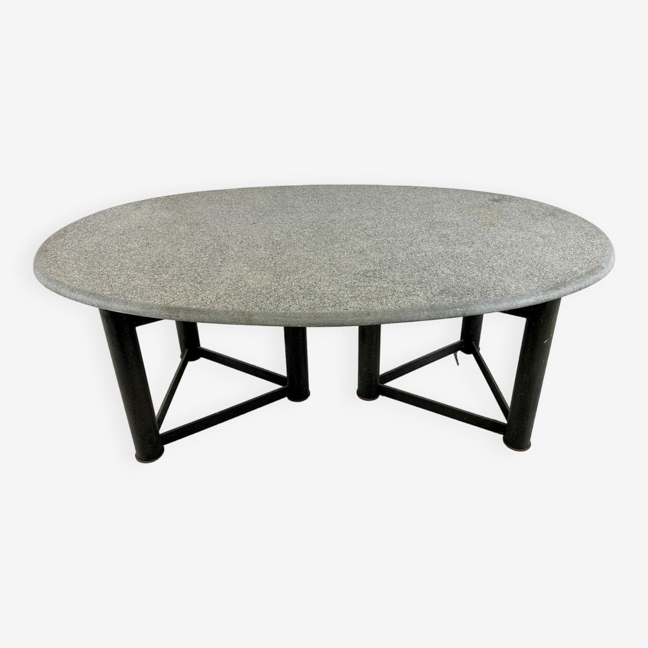 Stół jadalniany owalny, kamień szary, metal czarny, lata 70. - 266322