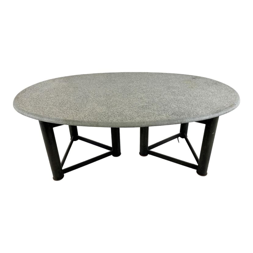 Stół jadalniany owalny, kamień szary, metal czarny, lata 70.