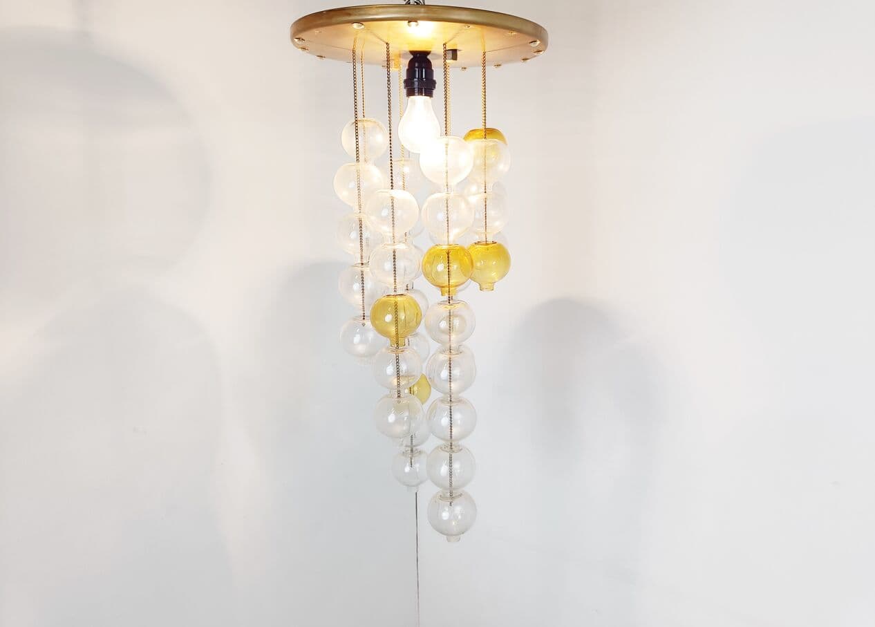 Lampa sufitowa Tulipan, szkło żółty, Kalmar, Austria, lata 60. - 266272