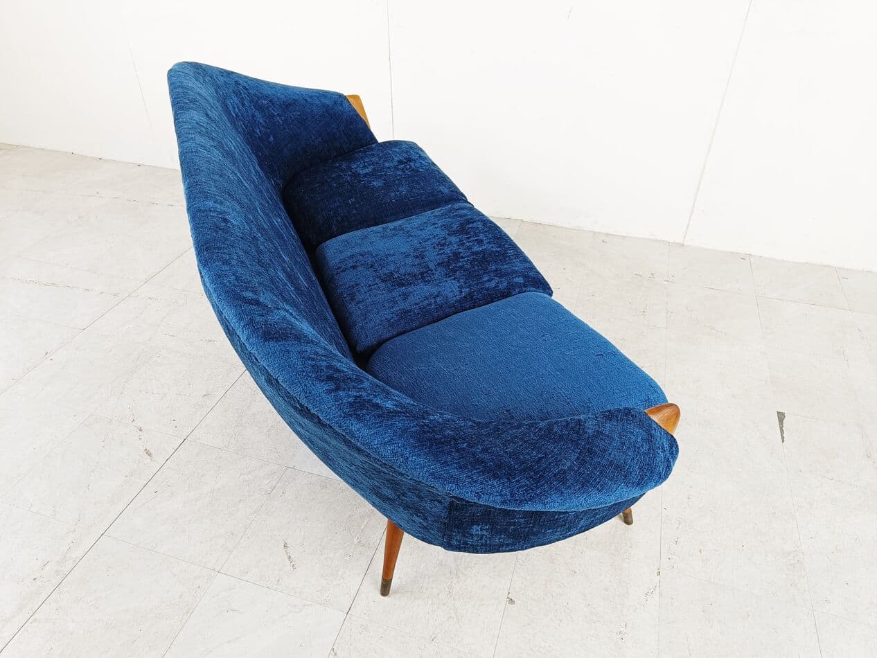 Sofa trzyosobowa, niebieska, tkanina, Dania, lata 50. - 266270