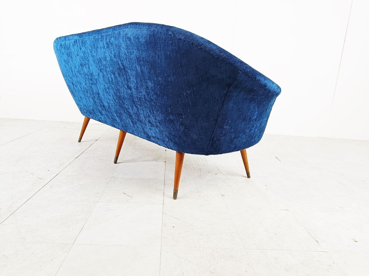 Sofa trzyosobowa, niebieska, tkanina, Dania, lata 50. - 266269