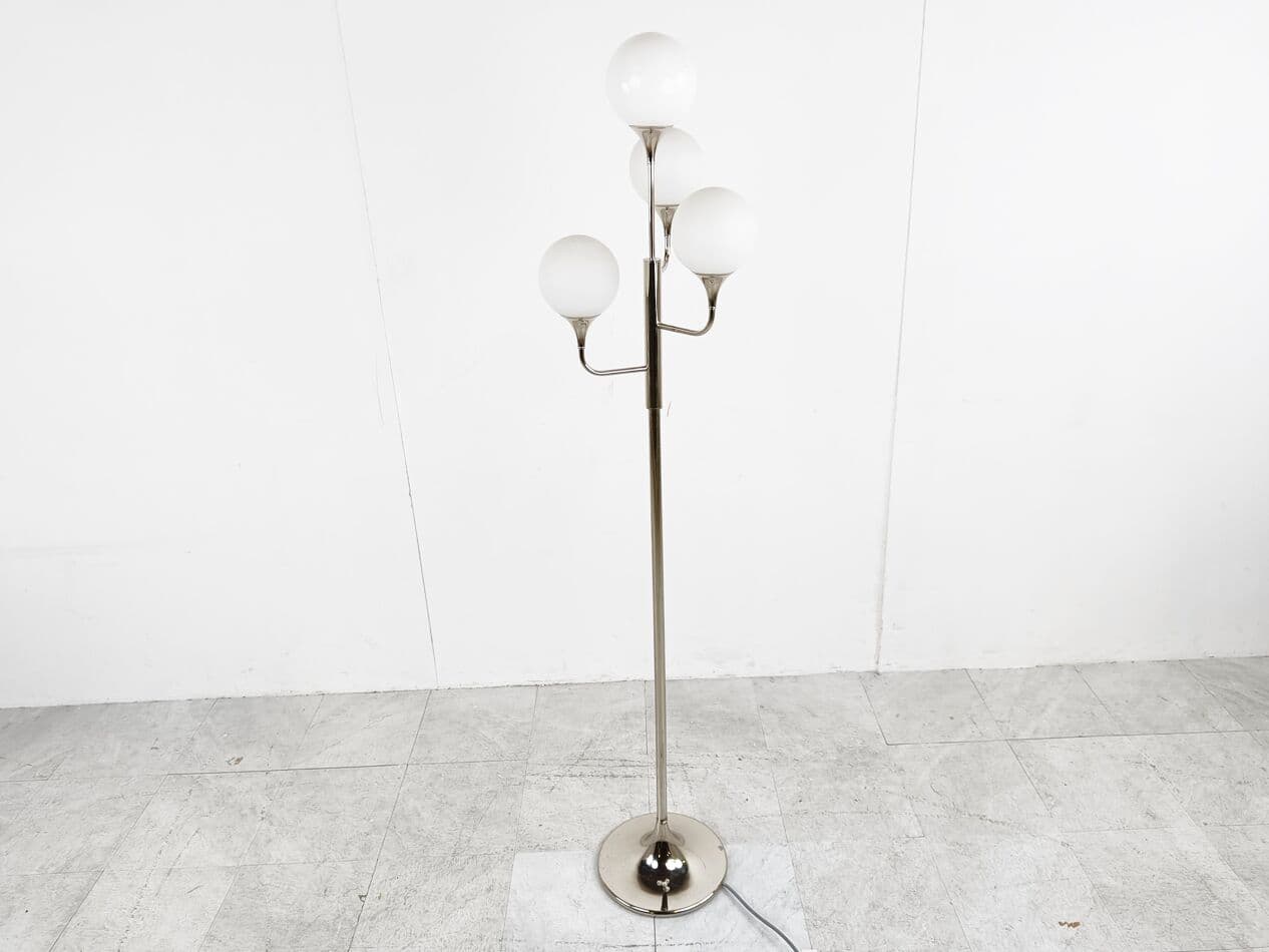 Lampa podłogowa, szkło opalowe chrom srebrny, proj. G. Sciolari, Włochy, lata 70. - 266230